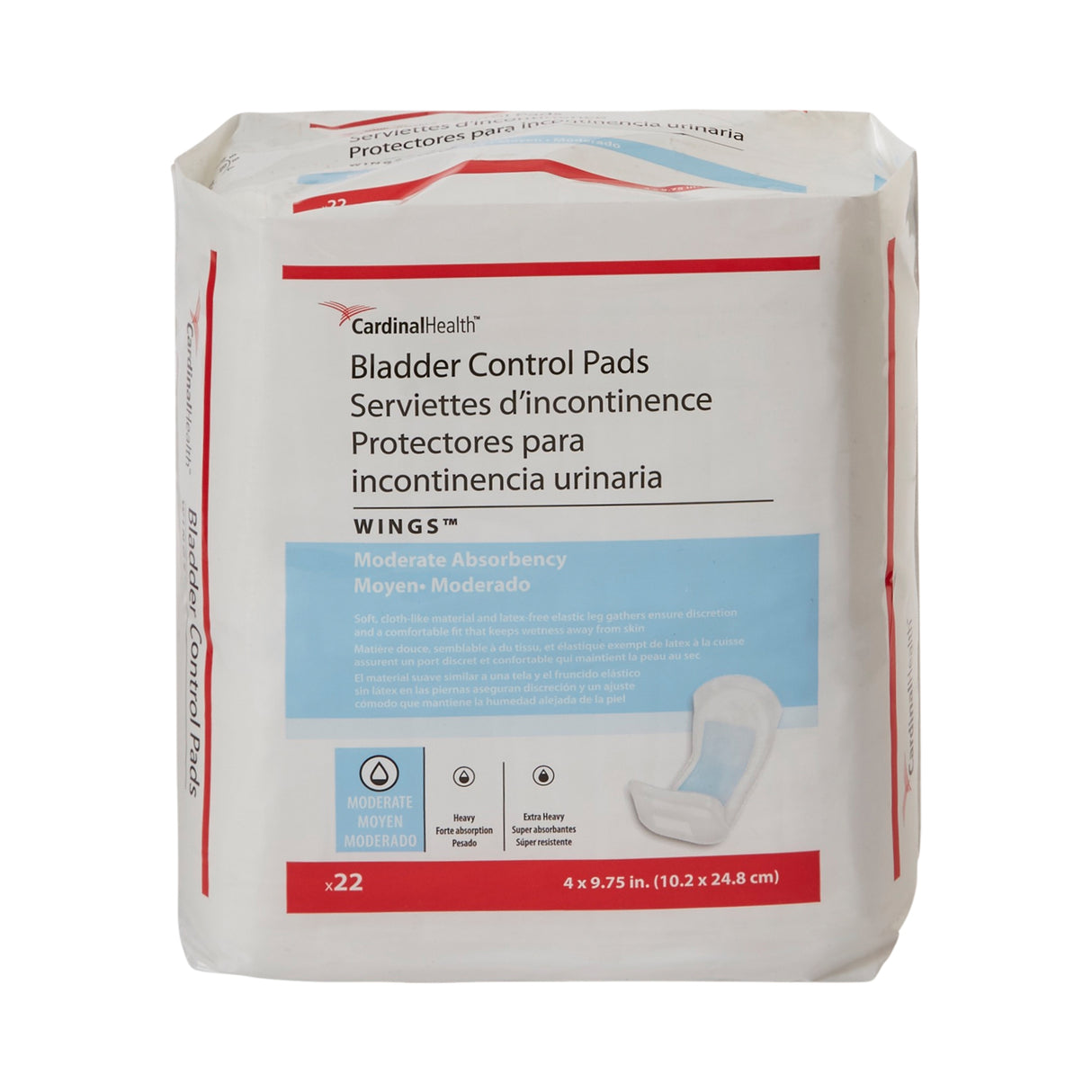 Cardinal Health, Bladder Control Pads, Wings, 4" X 9.75"
