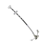 Medical tracheostomy tube with curved clear tubing and adjustable securement, isolated on white