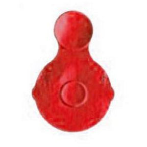 Red plastic safety lancet cap for medical supply, isolated on white background