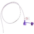 Purple medical feeding tube with measurement markings and labeled connector on white background