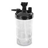 Clear plastic bubble humidifier bottle with black lid for oxygen therapy