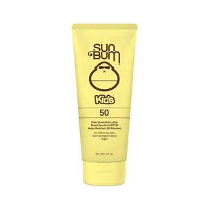 Sun Bum Kids SPF 50 clear sunscreen lotion yellow tube, broad spectrum UVA UVB protection