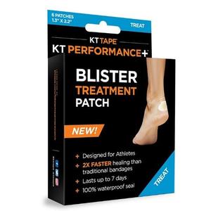 KT Tape Blister Treatment Patch box with foot image, highlights waterproof healing patches