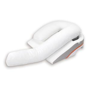 White medical positioning pillow with ergonomic support on a neutral background