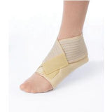 Elastic ankle support brace on foot for injury recovery and pain relief