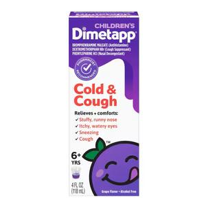 Children's Dimetapp Cold & Cough medicine box, grape flavor, for ages 6 and up