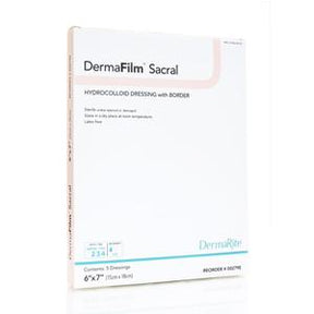 DermaFilm Sacral hydrocolloid dressing with border, 6x7 inch wound care box