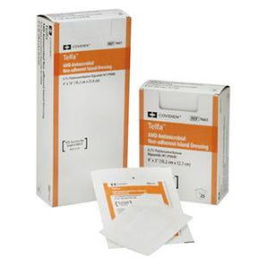 Antimicrobial non-adherent island dressings in boxes and individual sterile packets