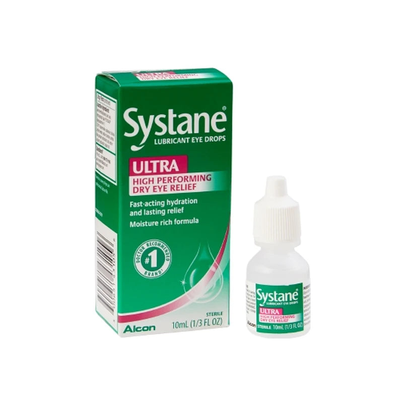 Systane Ultra lubricant eye drops box with 10ml bottle for dry eye relief