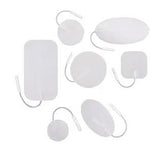 Assorted electrode pads for TENS unit, various shapes and sizes on white background