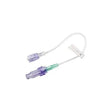 IV extension set with clear tubing and purple connectors for medical use