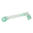 Flexible medical ventilator breathing circuit tube with green connectors on white background