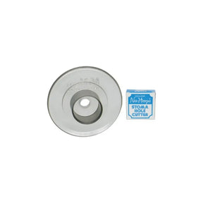 Nu-Hope stoma hole cutter for medical ostomy supplies, metal tool with blue box