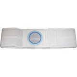 White ostomy belt with blue plastic ring for medical support and secure fit