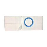 White medical filter bag with blue plastic ring, isolated on white background