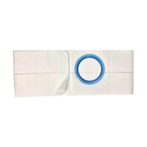 White medical filter bag with blue plastic ring, isolated on white background