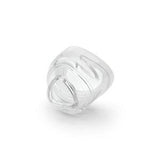 Clear silicone medical mask cushion for respiratory support devices on white background