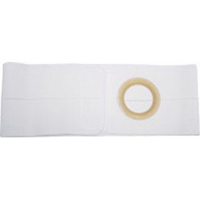 White ostomy belt with circular opening for medical support, shown on plain background