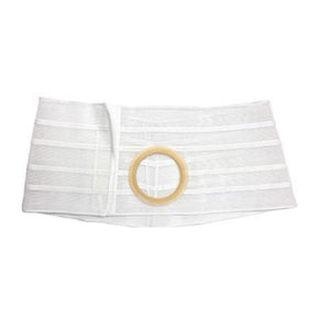 White ostomy support belt with beige stoma opening, medical supply for home care