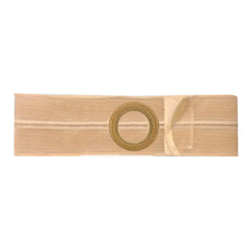 Beige ostomy belt with circular adhesive opening for medical stoma care
