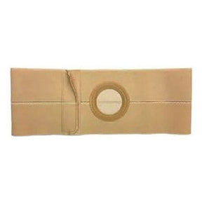 Beige ostomy belt with circular opening for stoma support, essential medical supply