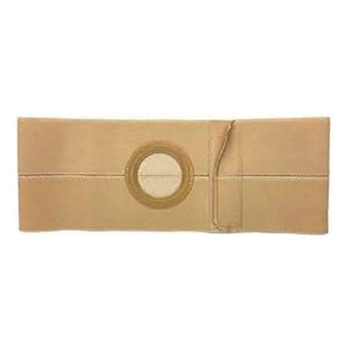 Beige ostomy belt with adjustable Velcro and round opening for medical stoma support