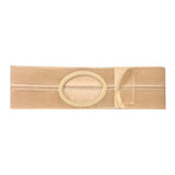 Beige ostomy belt with circular opening and adjustable strap for medical support