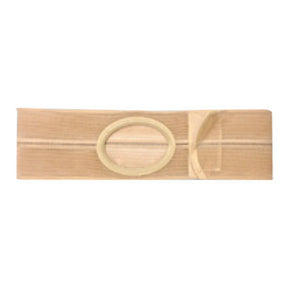 Beige ostomy belt with circular opening and adjustable strap for medical support