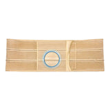 Beige abdominal ostomy support belt with adjustable round stoma opening
