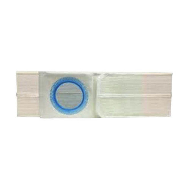 Rectangular disposable medical filter bag with blue ring connector on white background