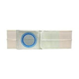 Rectangular disposable medical filter bag with blue ring connector on white background