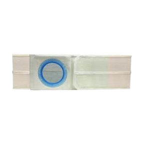 Rectangular disposable medical filter bag with blue ring connector on white background