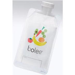 Reusable medical food pouch with fruit illustrations and a twist cap for home medical supplies
