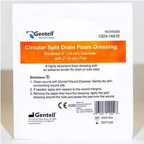 Gentell circular split drain foam dressing sterile medical packet, wound care pad