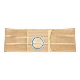 Beige medical abdominal support belt with circular opening, ostomy belt product.