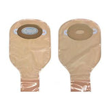 Two beige ostomy pouches with adhesive barriers for home medical supply needs