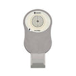 Gray medical ostomy pouch with circular barrier and closure for home healthcare supplies