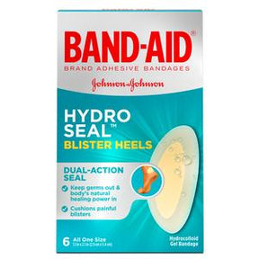 Band-Aid Hydro Seal Blister Heels bandages box, 6 count, for blister protection