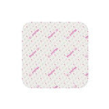 Square medical adhesive patch with pink text on a white background, sterile supply