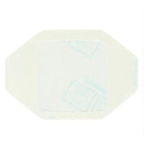 Transparent medical adhesive dressing on white background, wound care bandage pad