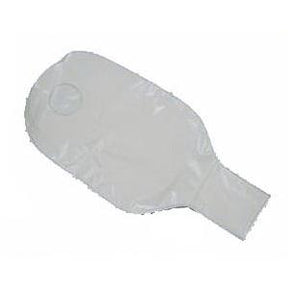 Disposable ostomy pouch for medical use, white, isolated on white background