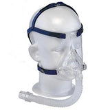 Full face CPAP mask with headgear on mannequin, sleep apnea medical supply