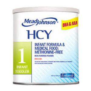 Mead Johnson HCY infant formula can for toddlers, methionine-free medical nutrition.