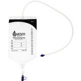 Medical drainage bag with long tube and measurement markers, used for fluid collection