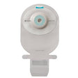 Medical ostomy pouch with adhesive barrier for colostomy or ileostomy care, front view