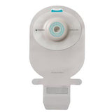 Medical ostomy pouch with adhesive barrier for colostomy or ileostomy care, front view