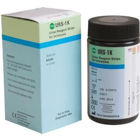 Box and bottle of urine reagent test strips for urinalysis, diagnostic medical supplies