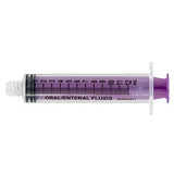 Purple oral enteral fluid syringe for medical liquid measurement and delivery