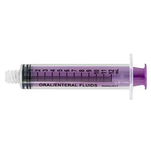 Purple oral enteral fluid syringe for medical liquid measurement and delivery