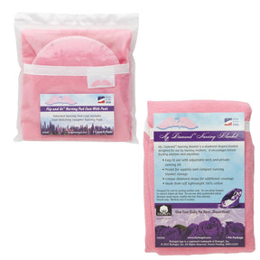 Pink nursing pad case with pads and pink nursing blanket for breastfeeding mothers